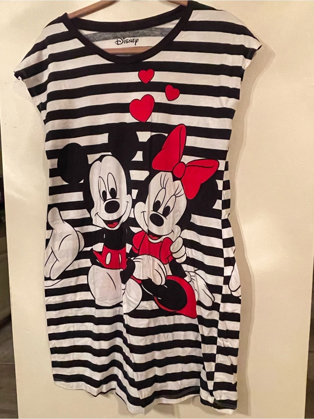 Official Disney Mickey and Minnie Mouse Striped T-Shirt Dress Juniors L 11 13